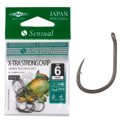 Гачок Mikado Sensual X-Tra Strong Carp No 8 (вушко) 10 шт. (black matt)