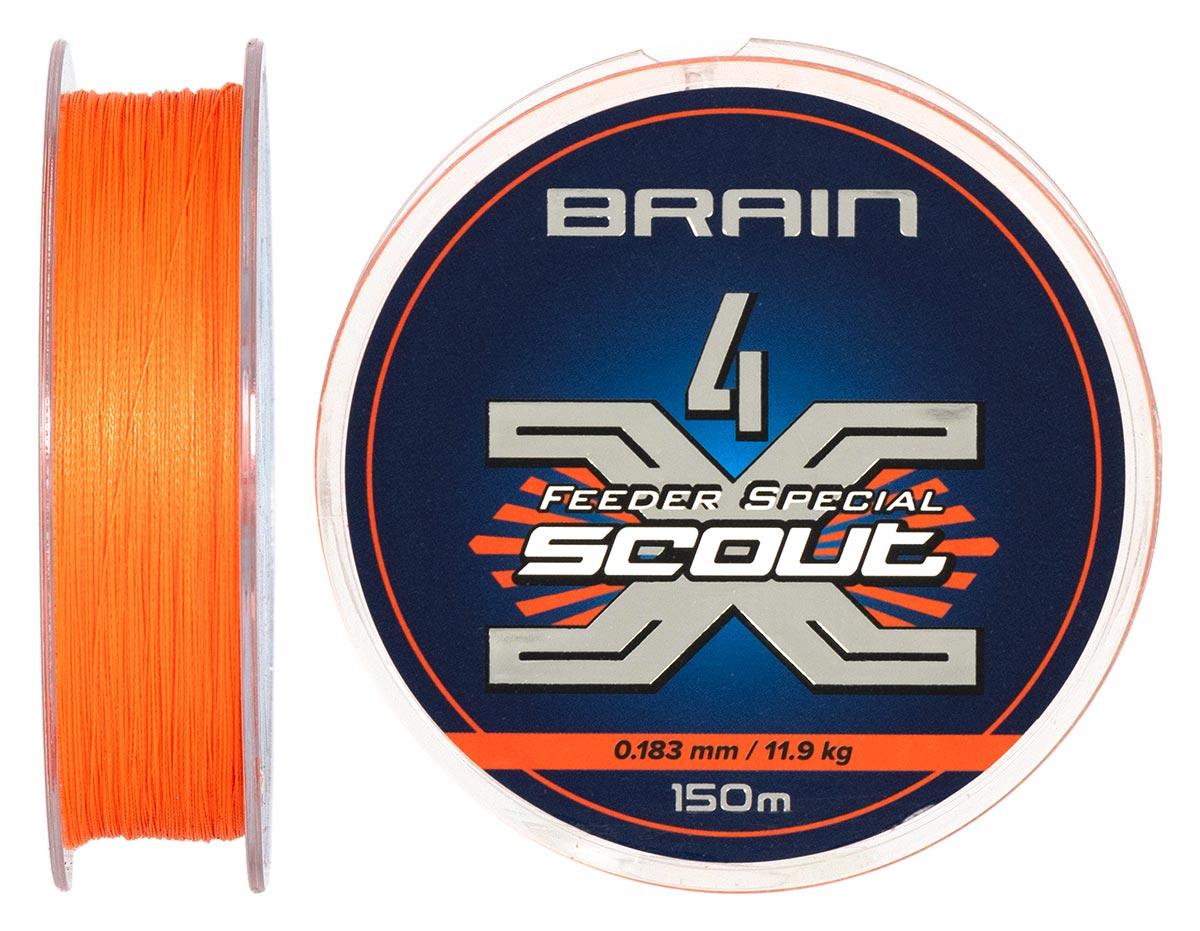 Шнур Brain Scout 4X 150m (fluoro Orange) 0.183mm 11.9kg купити в Україні OnRiver.com.ua Шнур Brain Scout 4X 150m (fluoro Orange) 0.183mm 11.9kg