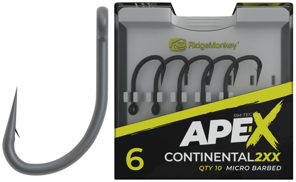Гачок короповий RidgeMonkey Ape-X Continental 2XX з борідкою #6 (10 шт./упа) купити в Україні OnRiver.com.ua Гачок короповий RidgeMonkey Ape-X Continental 2XX з борідкою #6 (10 шт./упа)
