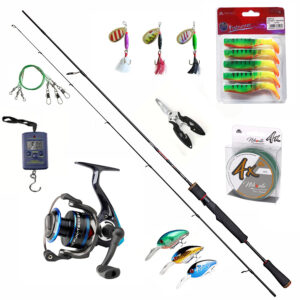Спінінговий набір DAM Yaggi Fun-tech 2500FD/1.9м 1-4 г + шнур, повідці, приманки, ваги, плоскогубці