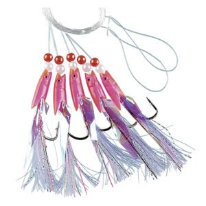 Морський монтаж Fladden Pink rubber with white feathers 5-hooks #1/0 (1201-1-0)