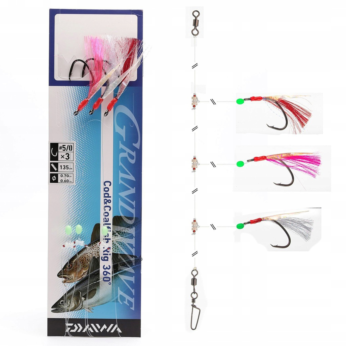 Оснащення Daiwa Grand Wave Cod & Pollack Rig 135cm 0.6/0.7mm #5/0 Tricolor (16517-225) купити в Україні OnRiver.com.ua Оснащення Daiwa Grand Wave Cod & Pollack Rig 135cm 0.6/0.7mm #5/0 Tricolor (16517-225)